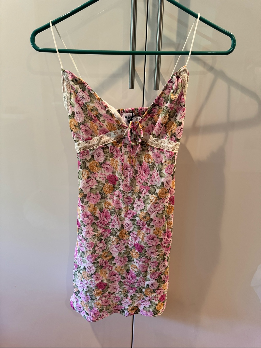 Princess Polly Floral Lace-Trim Slip Dress in Pink and Green